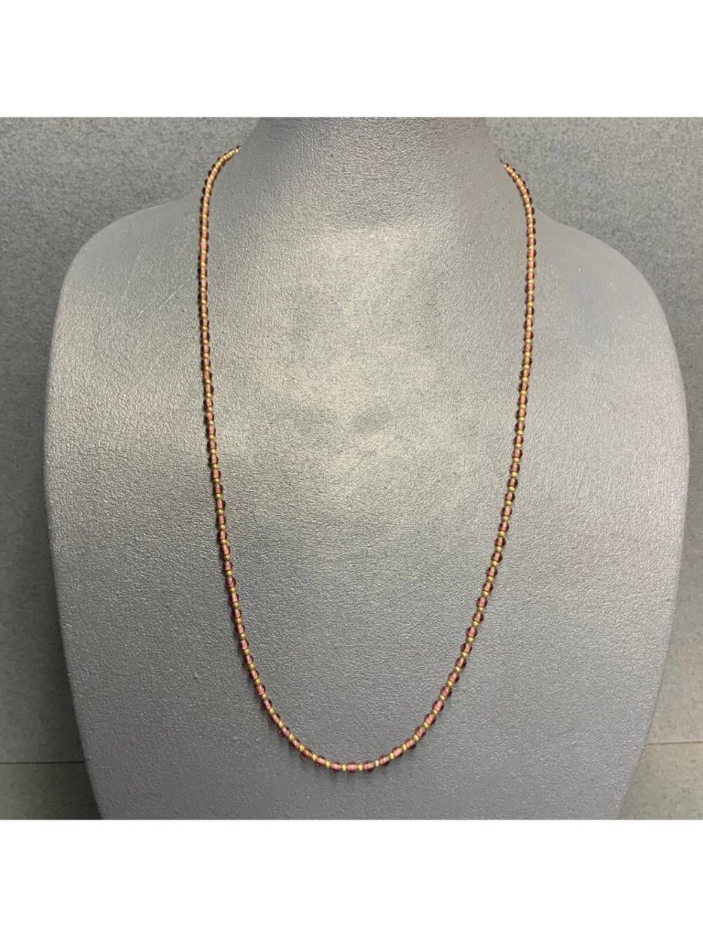 Retro Beaded Necklace 28 In Translucent Purple Gold Spacer Vintage Elegant Glam